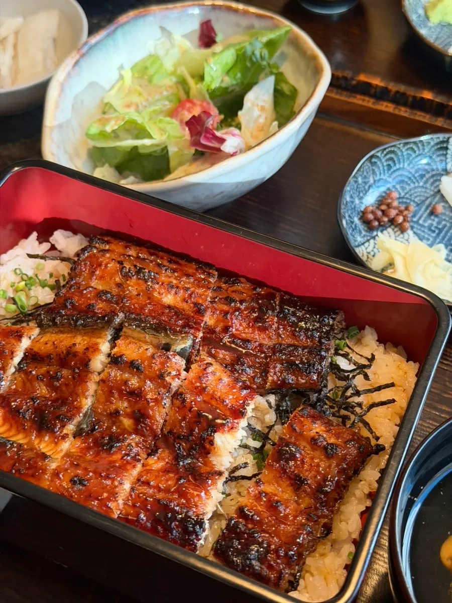 An almost-finished eel rice bowl