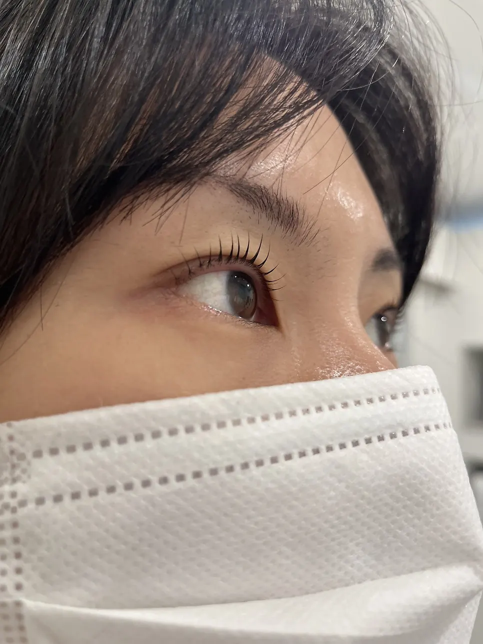Close-up of lashes lifted from the root