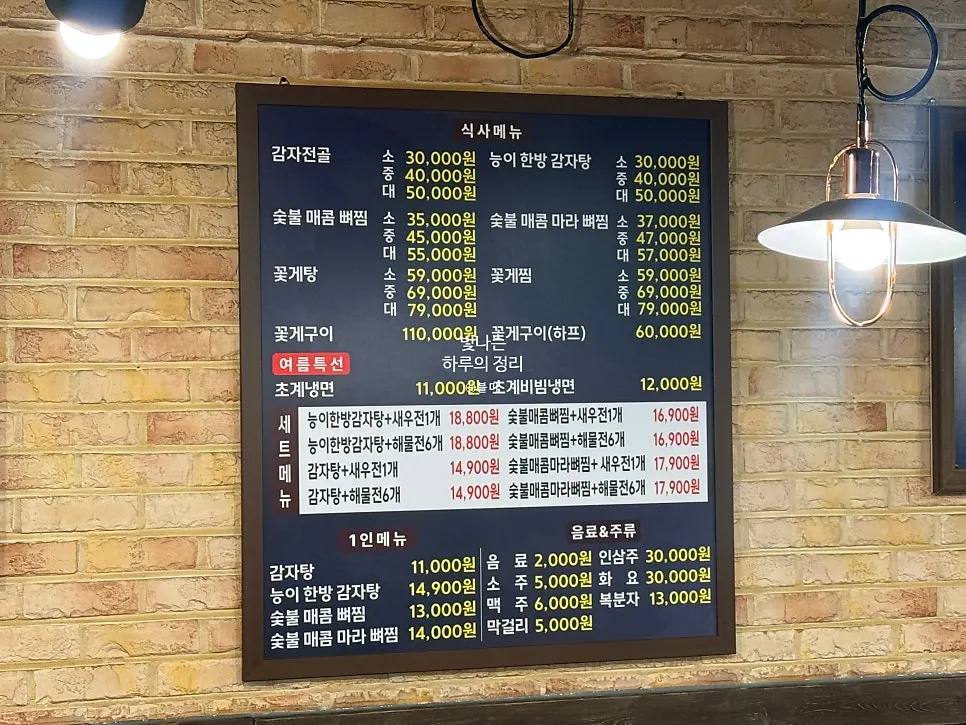 감자탕 식재료 안내 벽면 사진