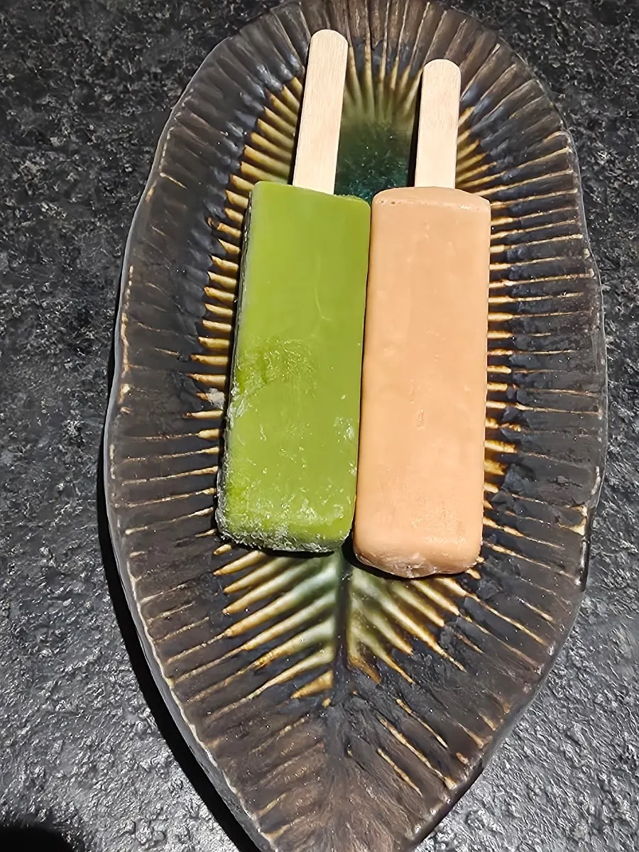 Matcha and black tea ice cream dessert at Manmok