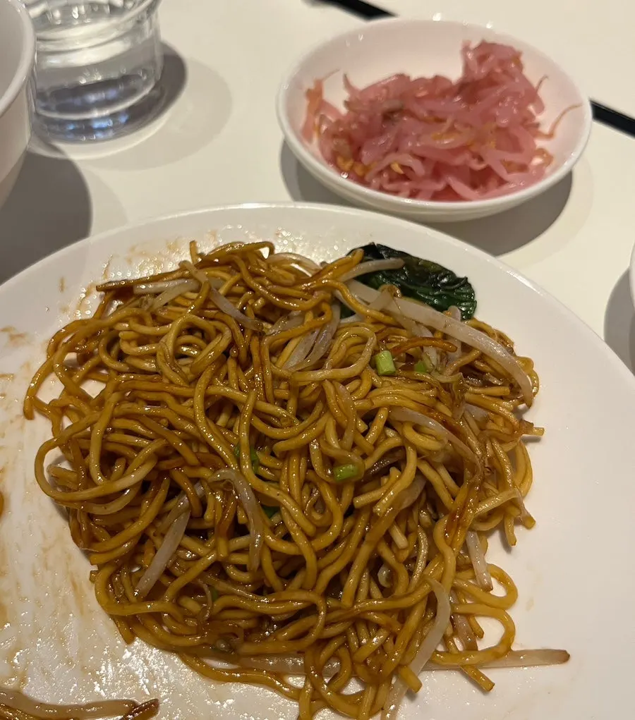 Hong Kong-style egg noodles with bean sprouts and bok choy