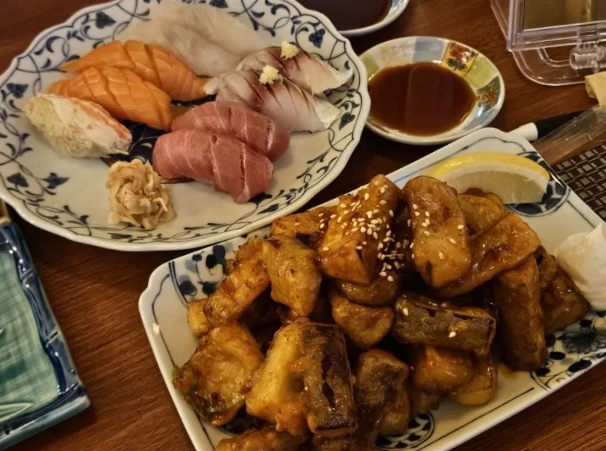 Eggplant tempura served in a Japanese-style dish