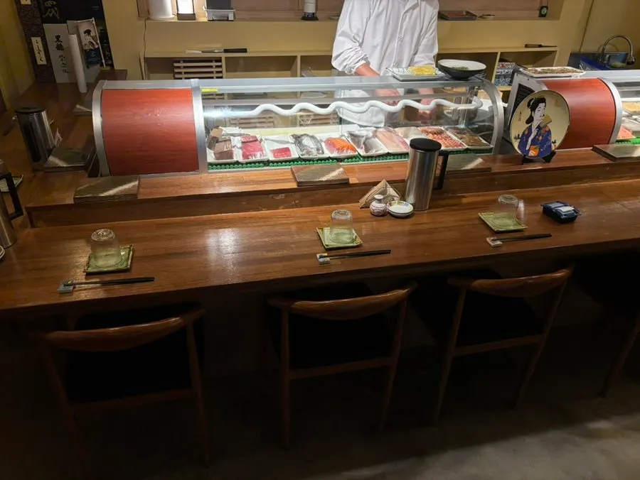 Full view of Sakai's interior and sushi bar counter