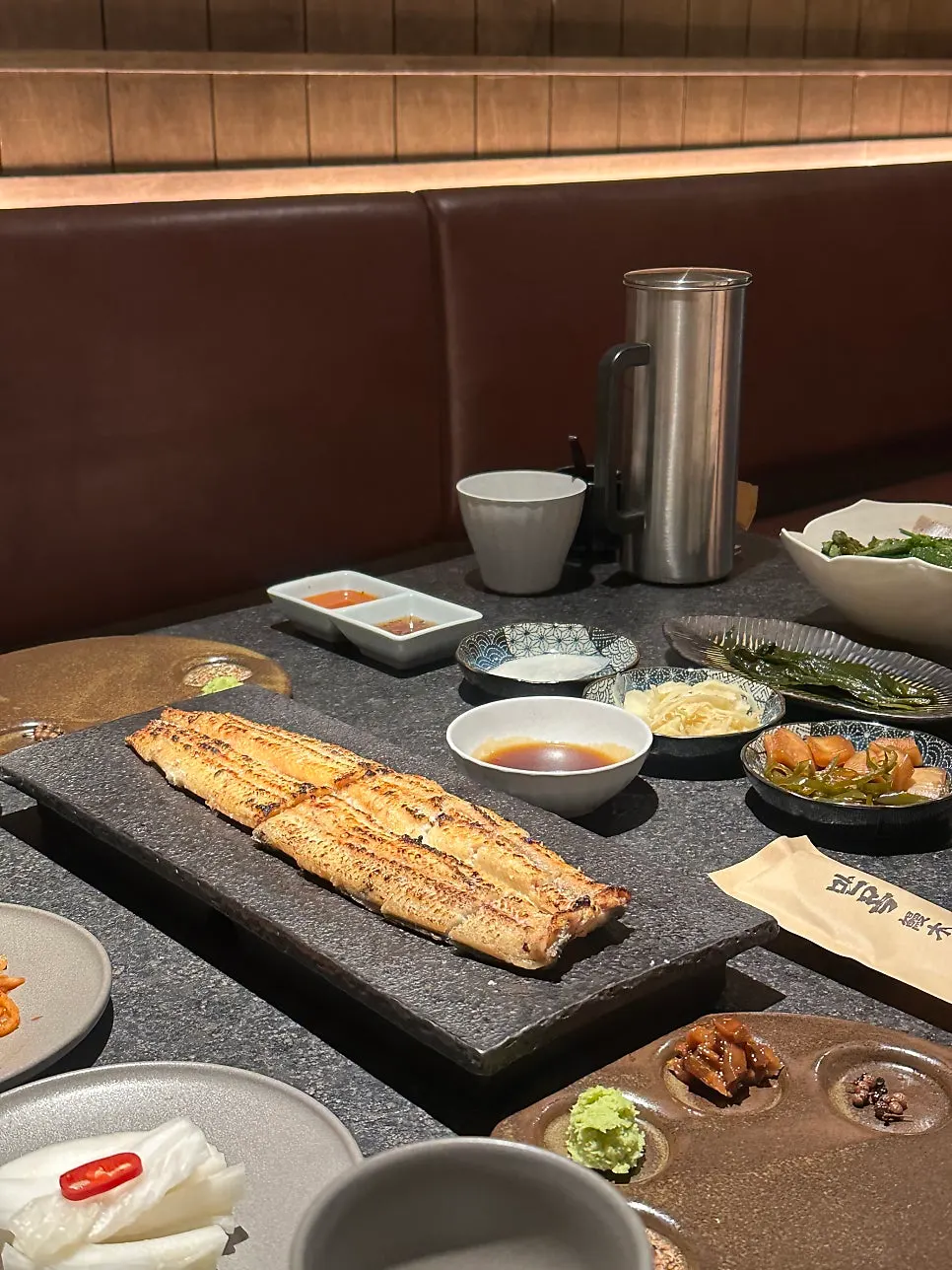 Close-up of charcoal-grilled eel at Manmok