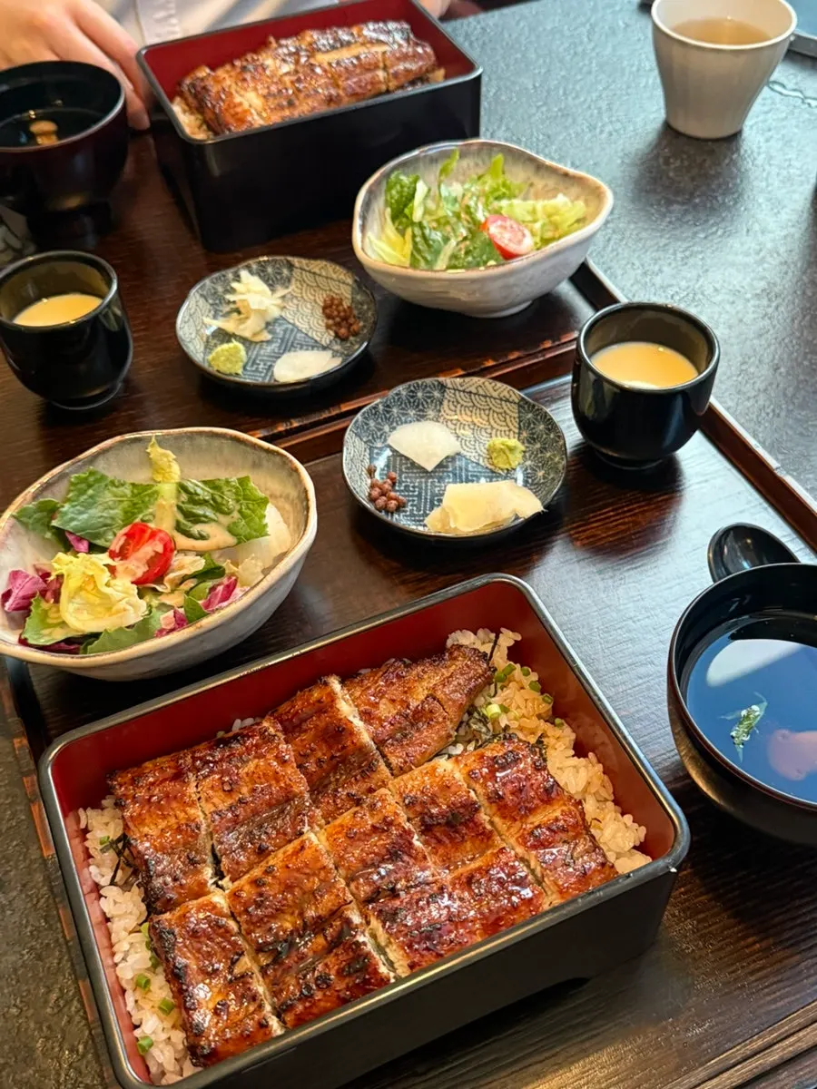 Full spread including salad and steamed egg