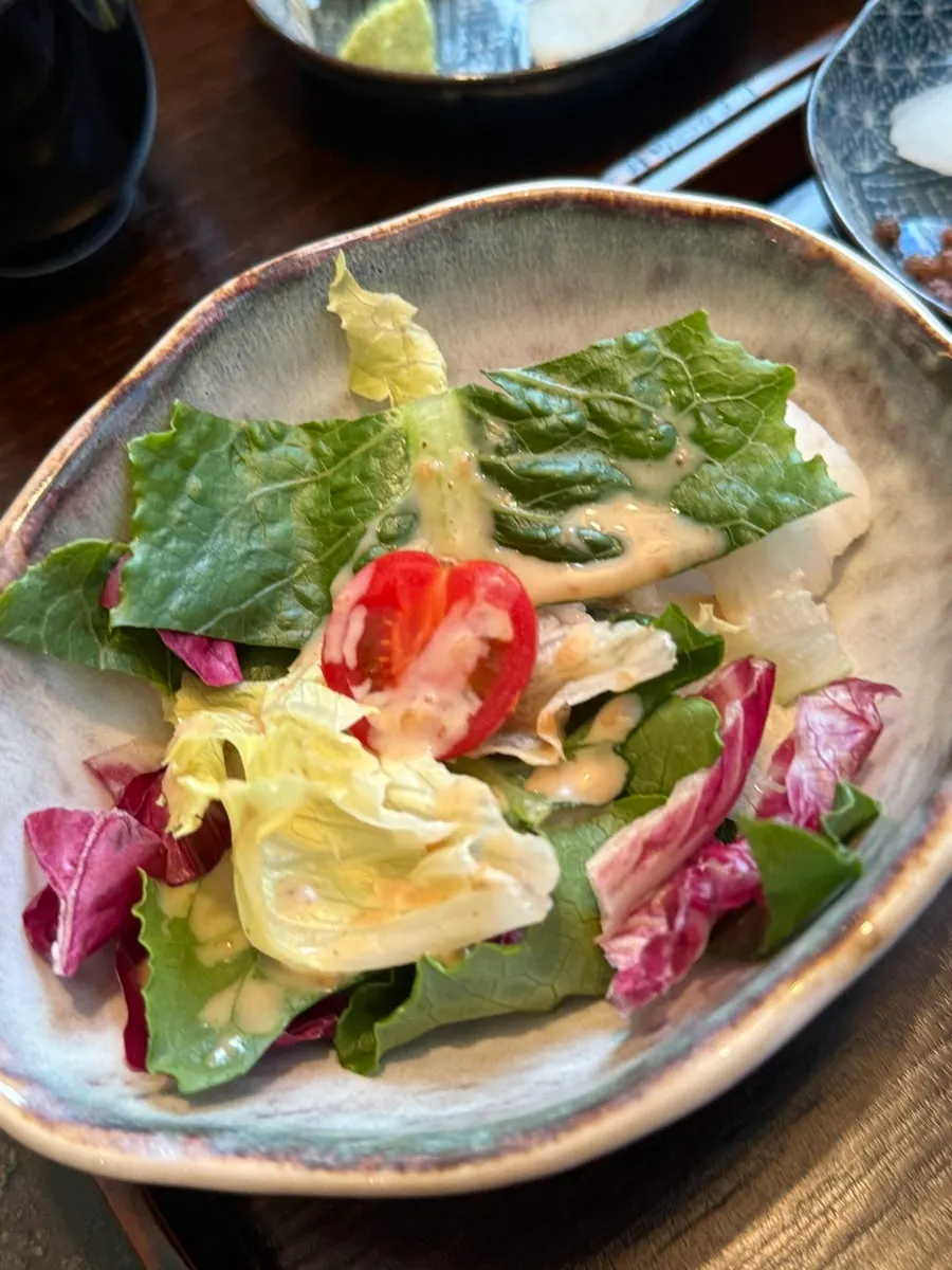 Salad eaten alongside the eel rice bowl