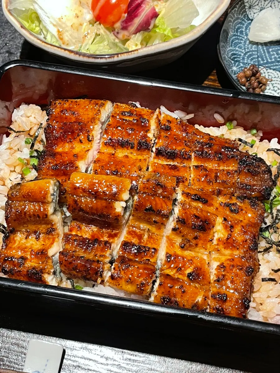 Full eel rice bowl before eating