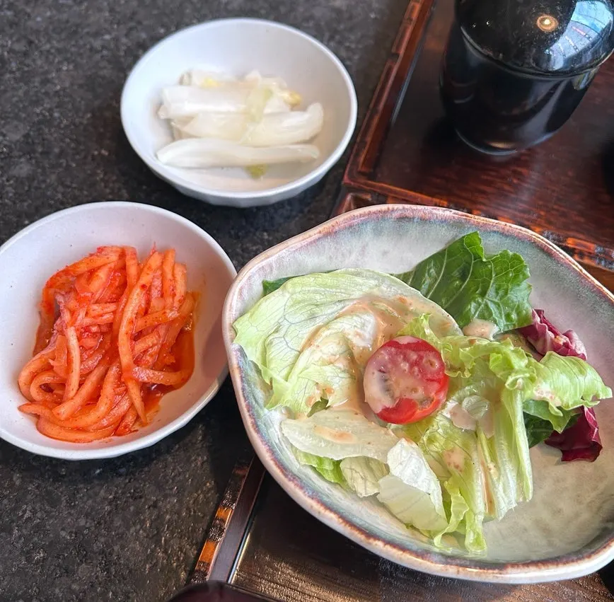 Baek kimchi, pickled radish salad, and sesame dressing salad