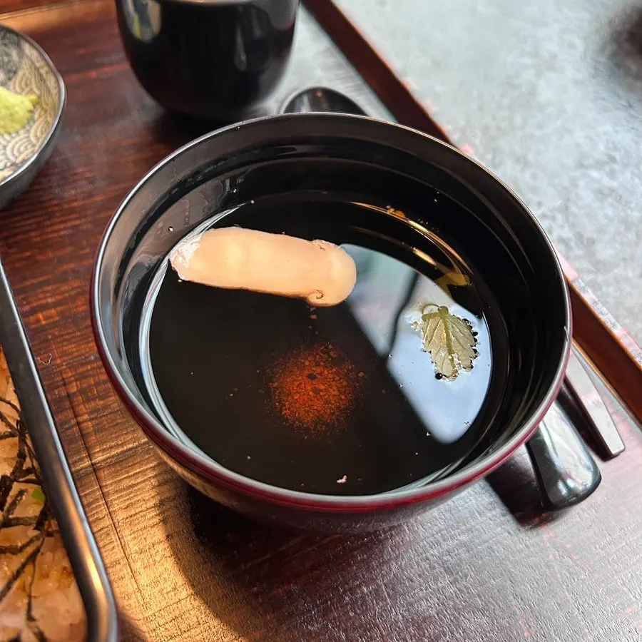 Warm soup with matsutake mushroom