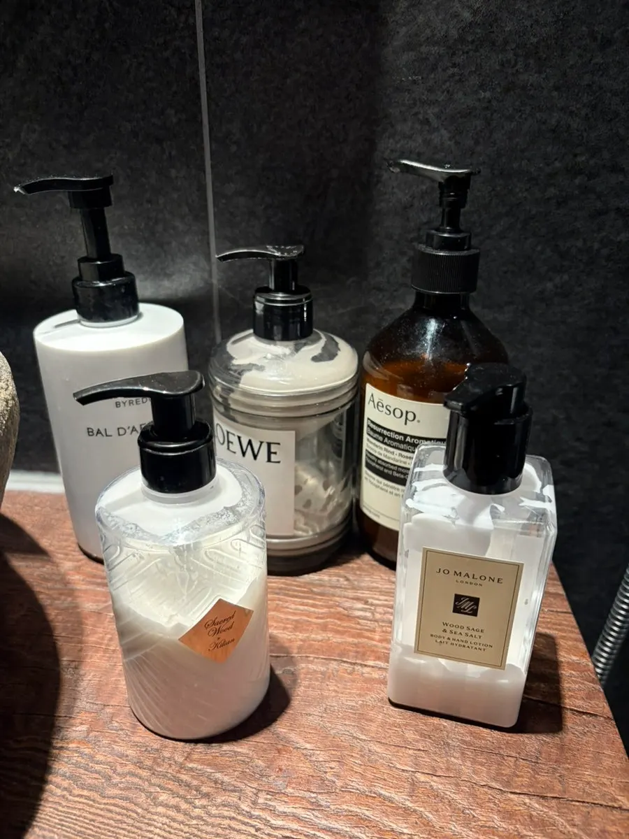 Restroom hand soap and lotion amenities