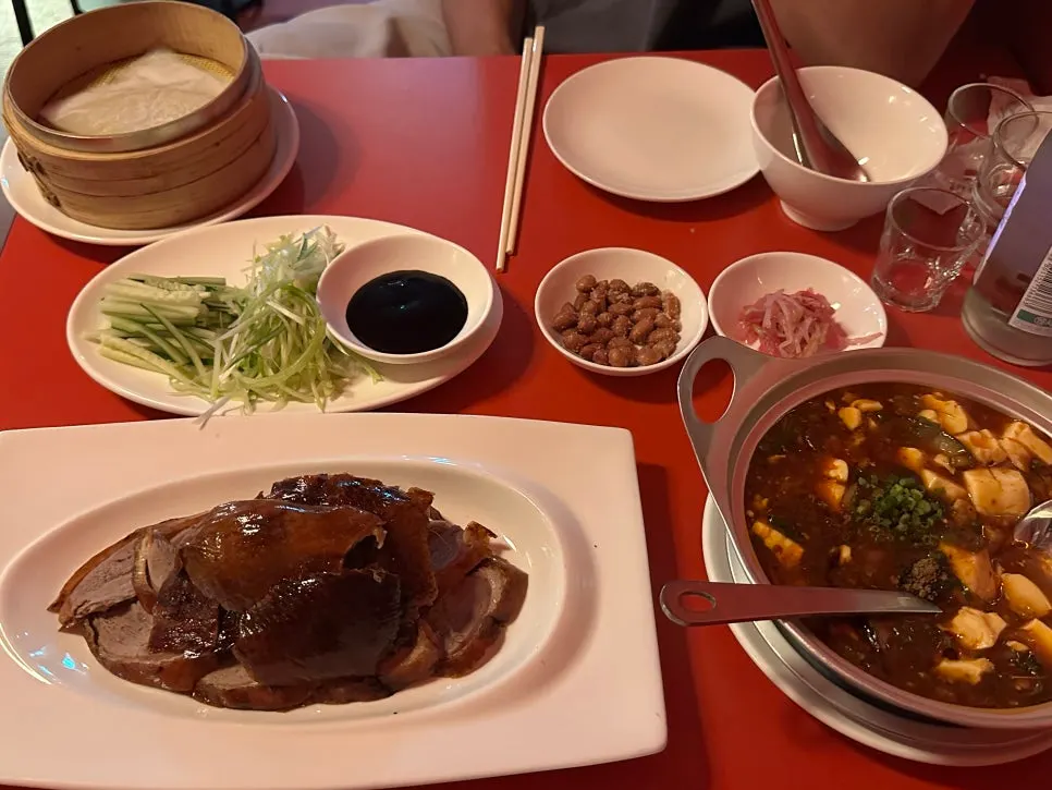Peking duck and mapo tofu full spread