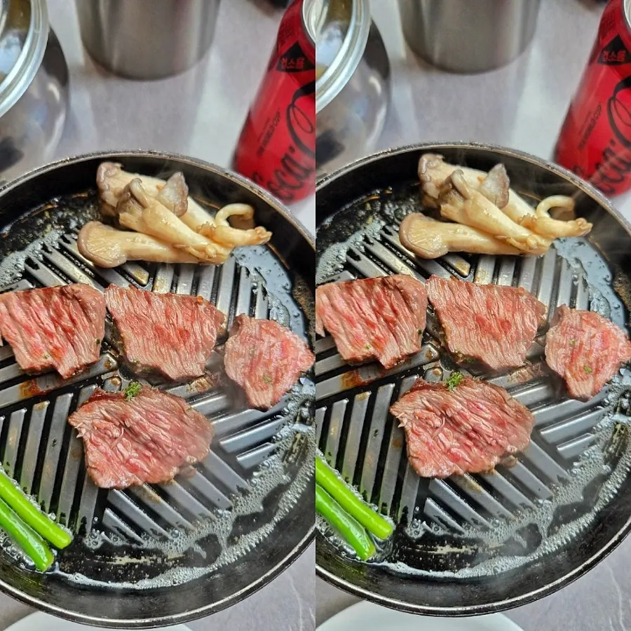 적당히 구워진 스테이크 한 조각