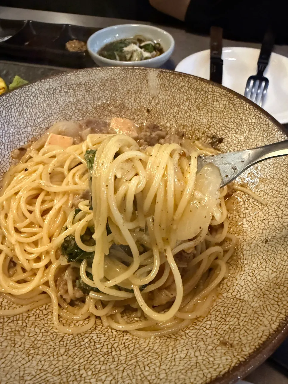 Rich perilla-oil pasta mixed together