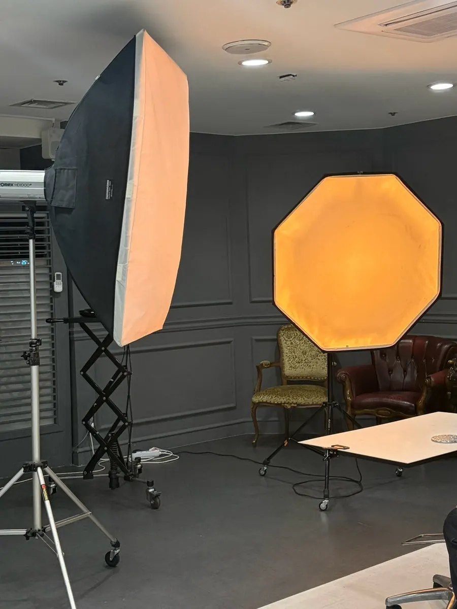 Photo studio setup with lighting equipment