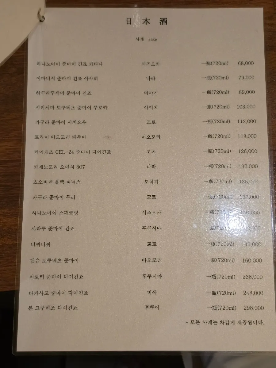 Post-it notes listing the nigiri available to order