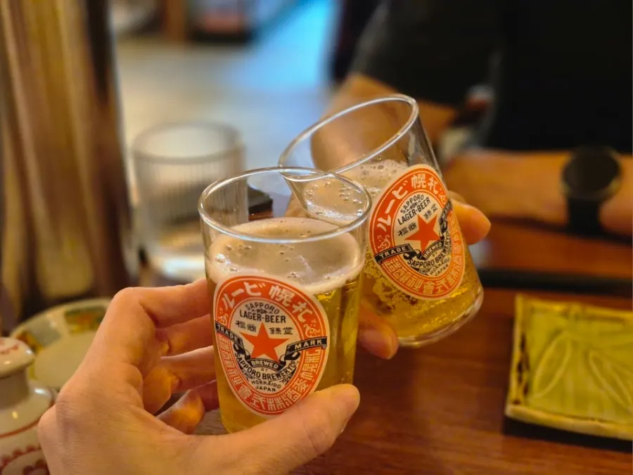 Sakai's sushi spread enjoyed with beer