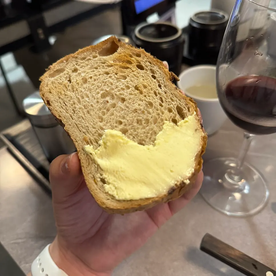 Warm rye bread and butter cream cheese