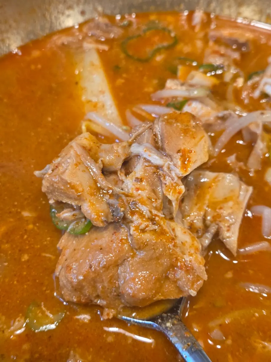 Broth and potatoes in the boneless gamjatang