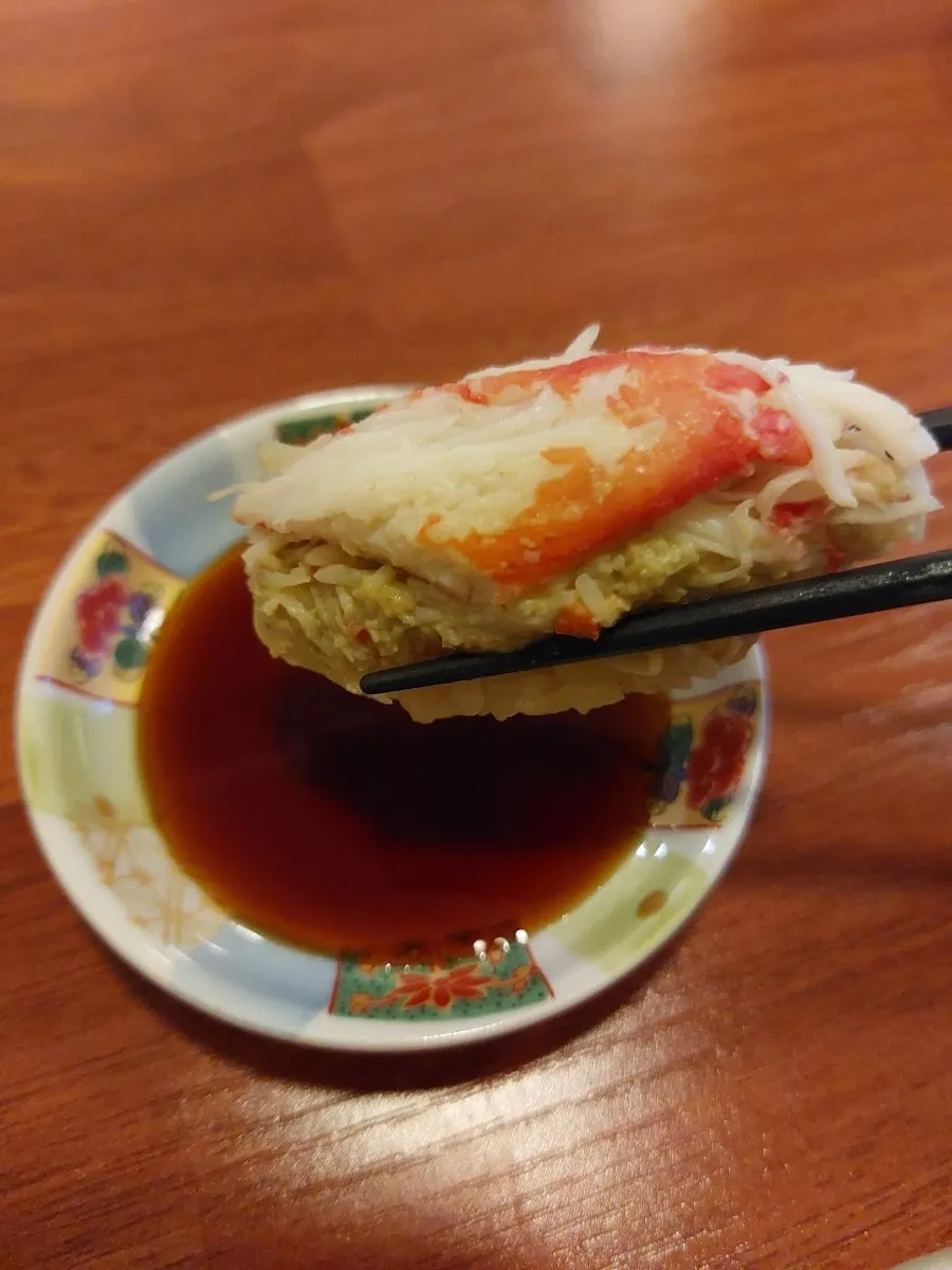 Snow crab sushi generously packed with meat