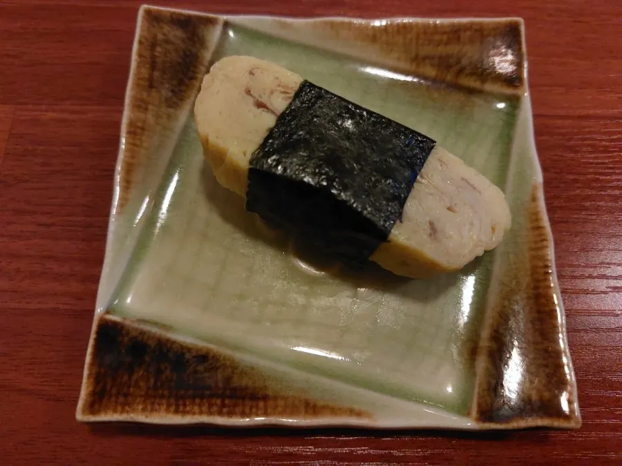 Close-up of the tamago sushi plate