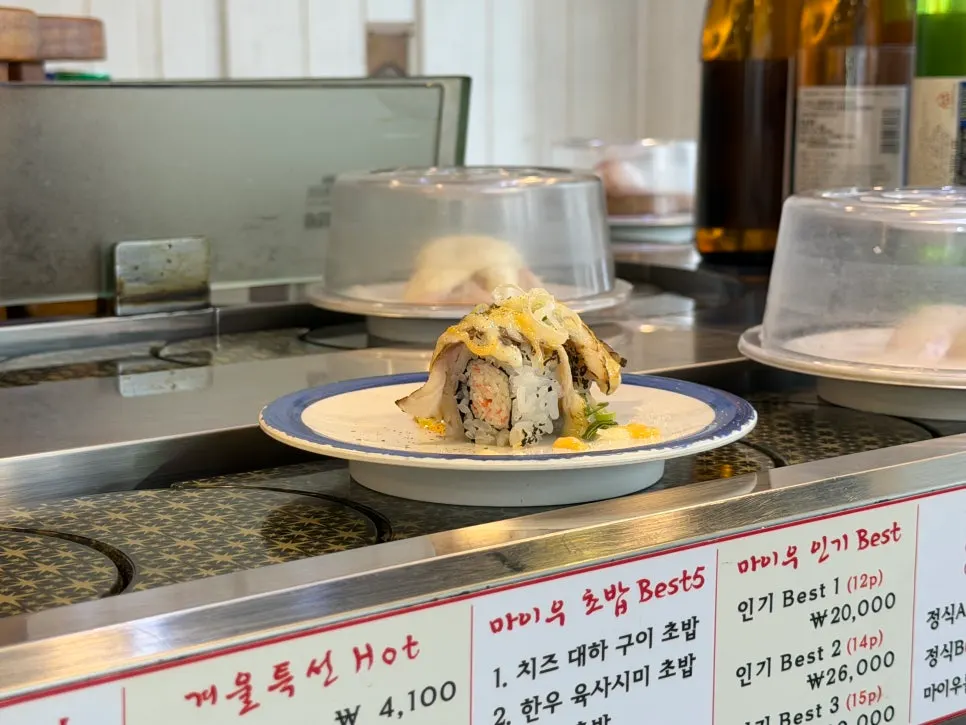 Sushi plates enjoyed while dining alone