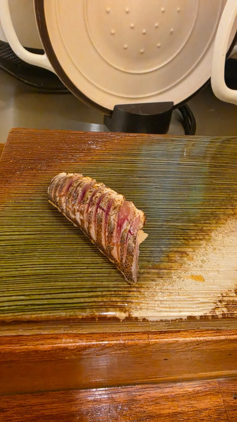 Close-up of the abalone nigiri