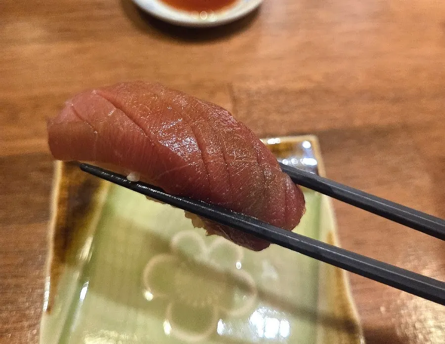 Close-up of akami sushi