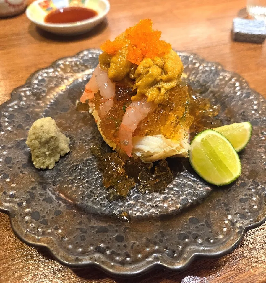Plate of today's special: king crab picked tableside