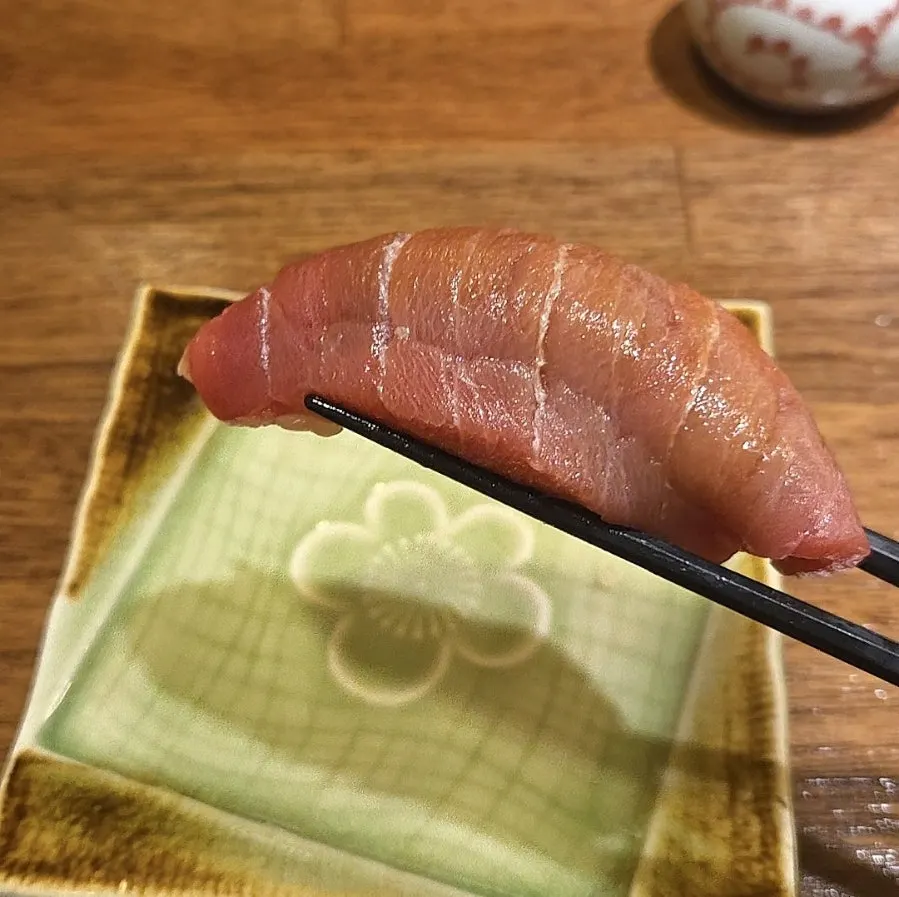 Close-up of otoro sushi