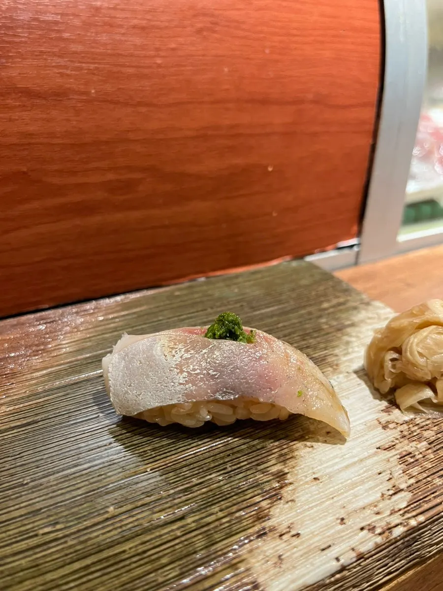 Horse mackerel (aji) nigiri at Sakai