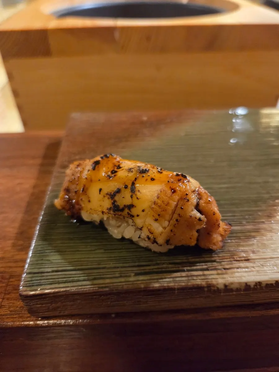 Torched anago (saltwater eel) nigiri