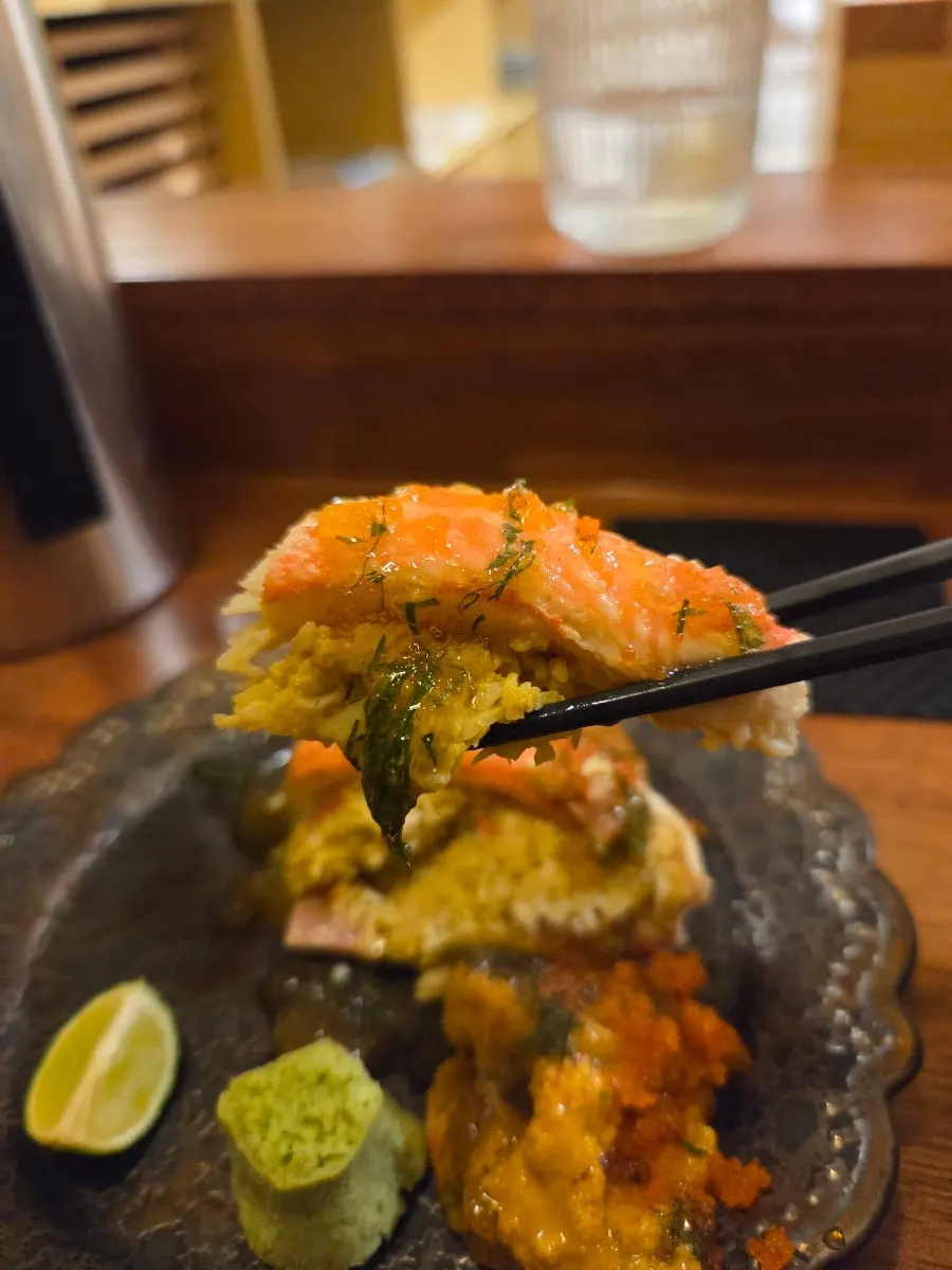 Close-up of namballge topped with capelin roe