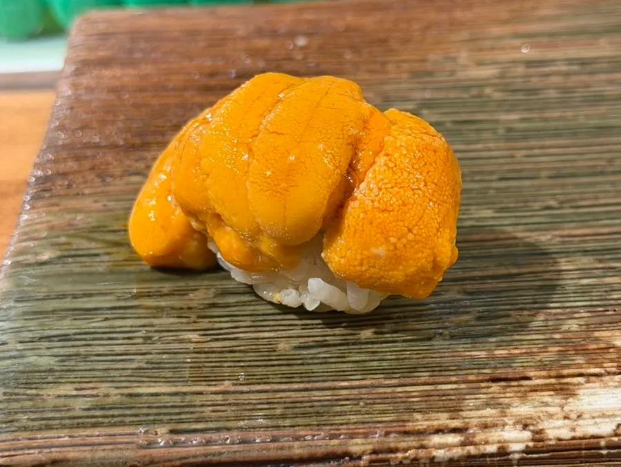 Mackerel nigiri served with ginger