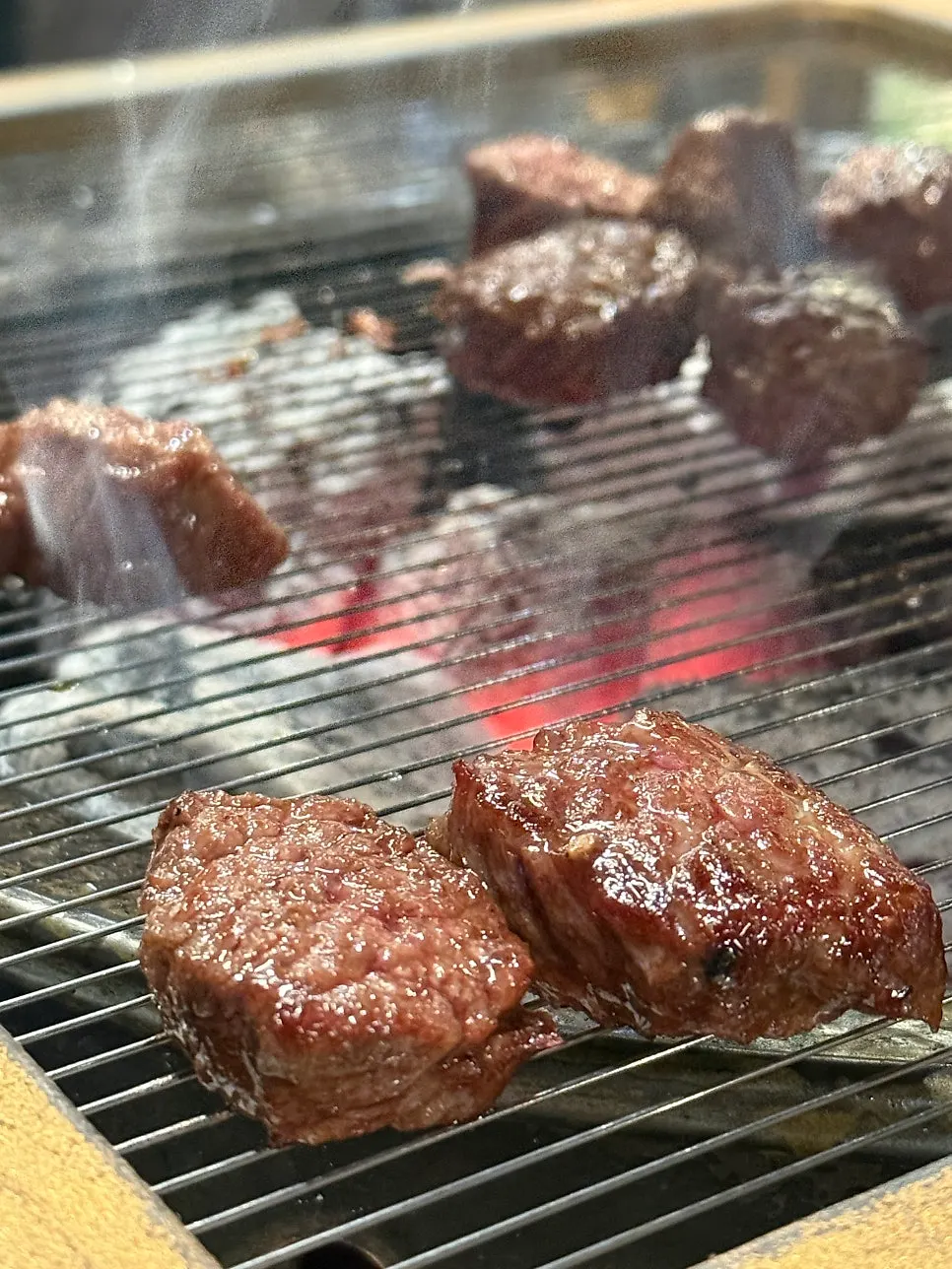 Diced flower galbi showing off its marbling