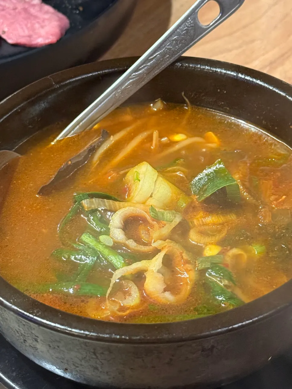 Spicy seonji haejangguk served midway through the meat course