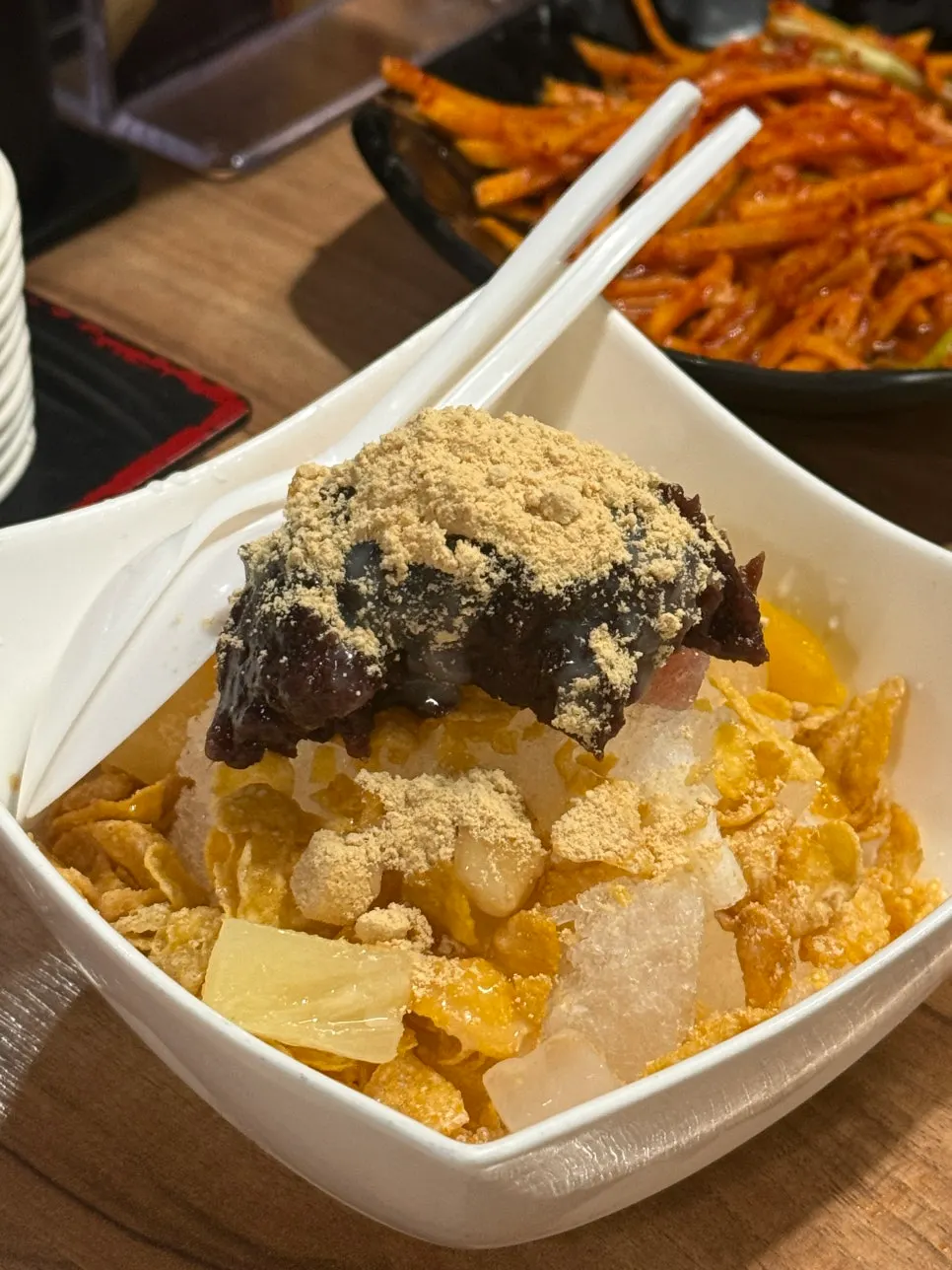 Old-style patbingsu served complimentary