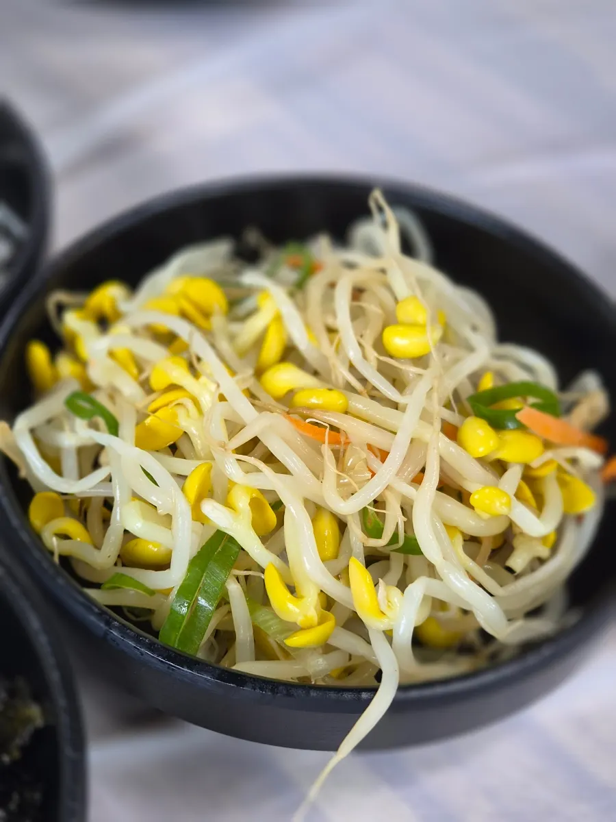 Bean sprout side dish served with the nakjibokkeum