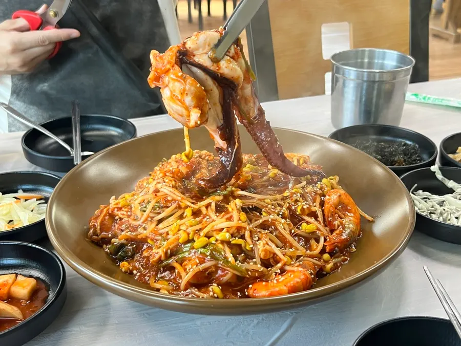 Large octopus cut into easy-to-eat pieces
