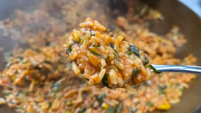 A spoonful of the fried rice