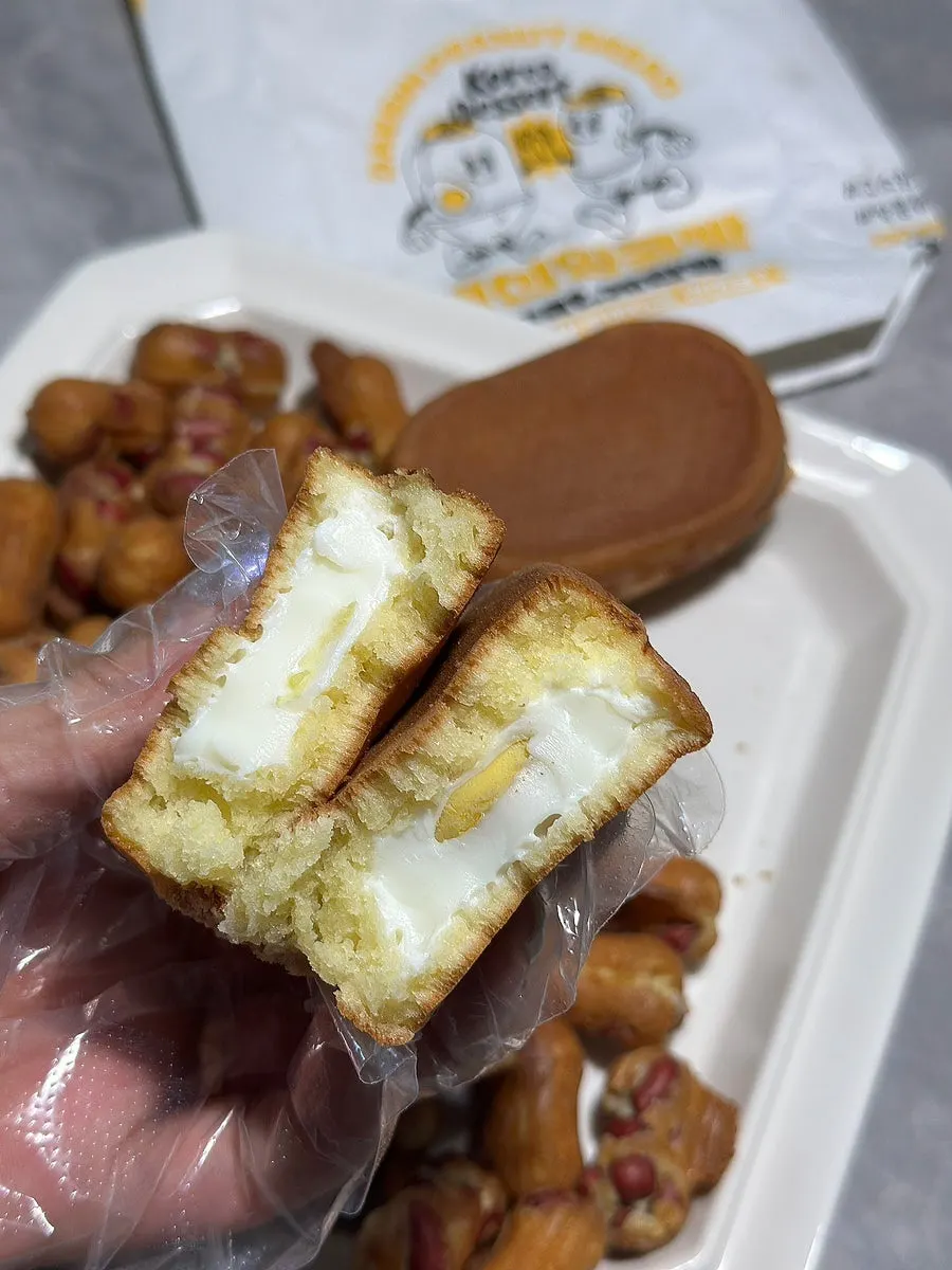 Peanut bread snack spread shared by a family of three