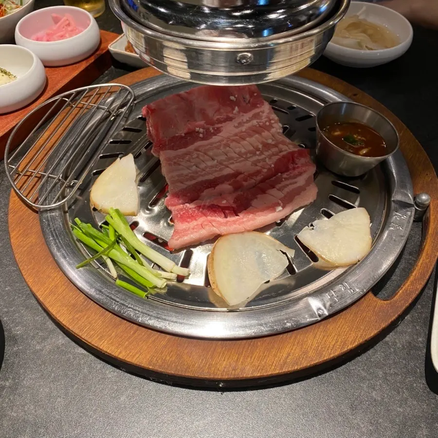 Fresh pork rib platter and scallions