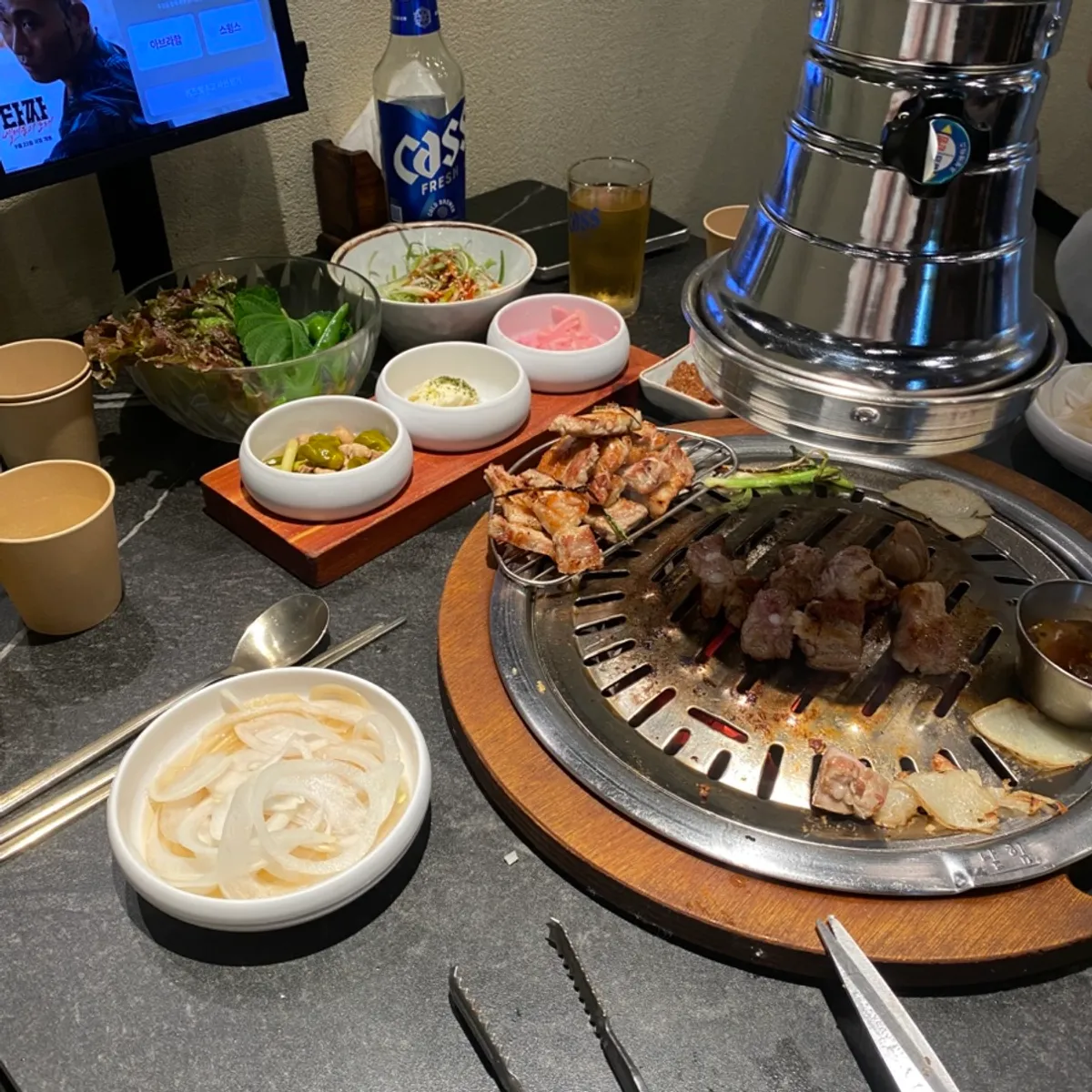 Grilled pork ribs with savory juices