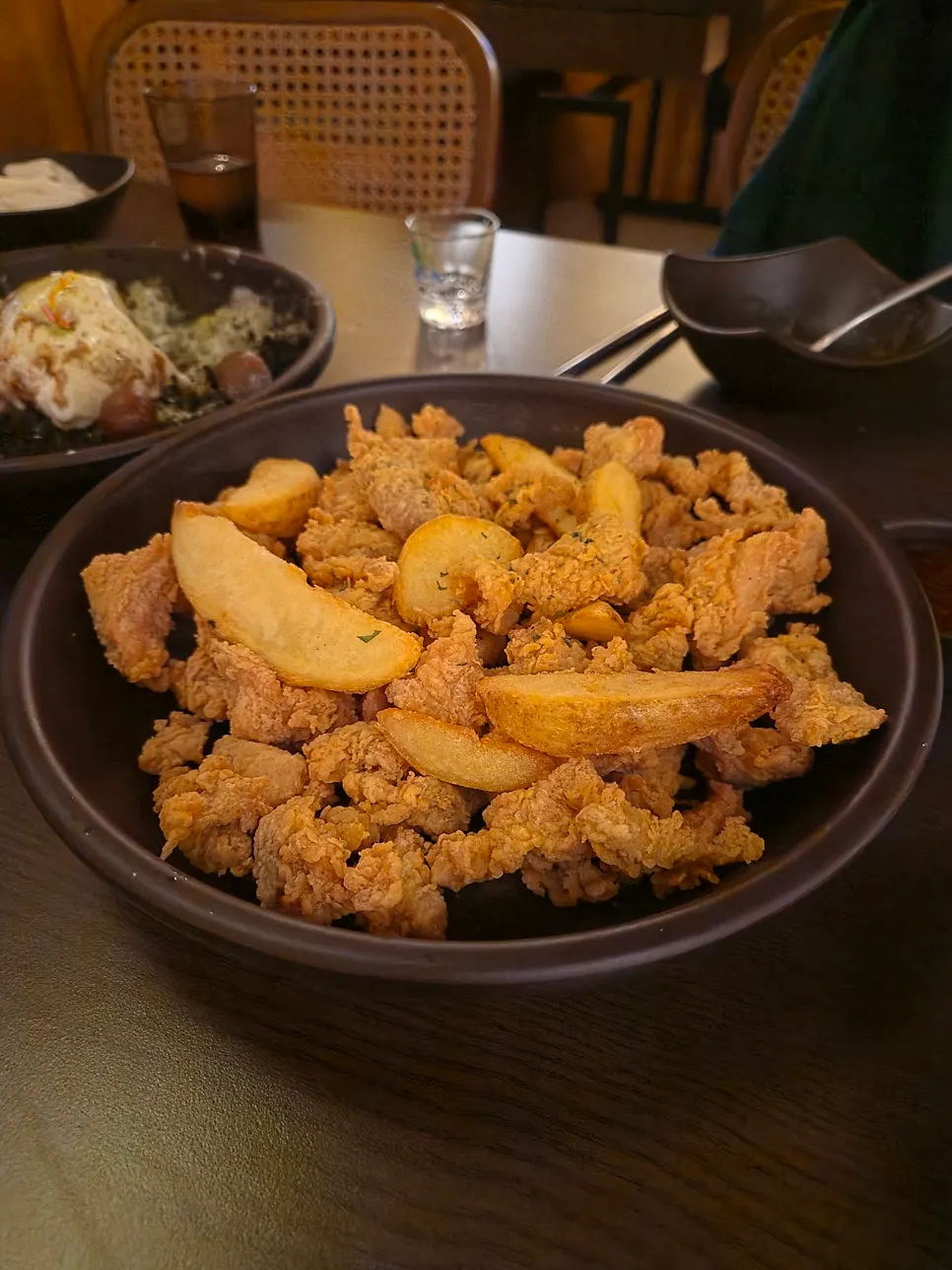 A plate piled high with fried boneless chicken