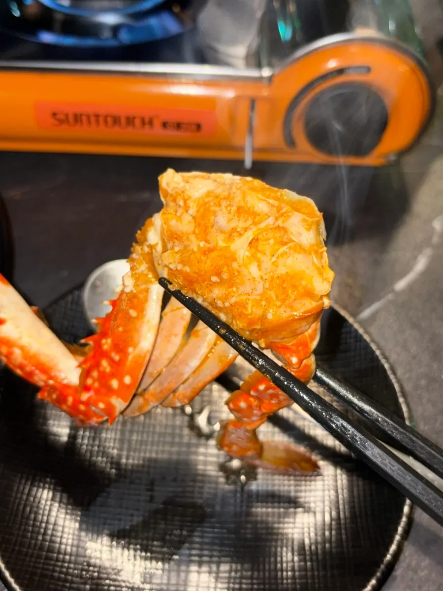 Close-up of seasonal blue crab in the hot pot