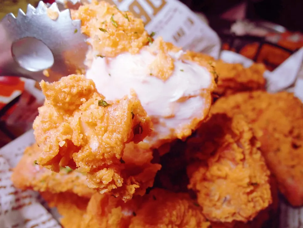 Cross-section of the crispy chicken batter