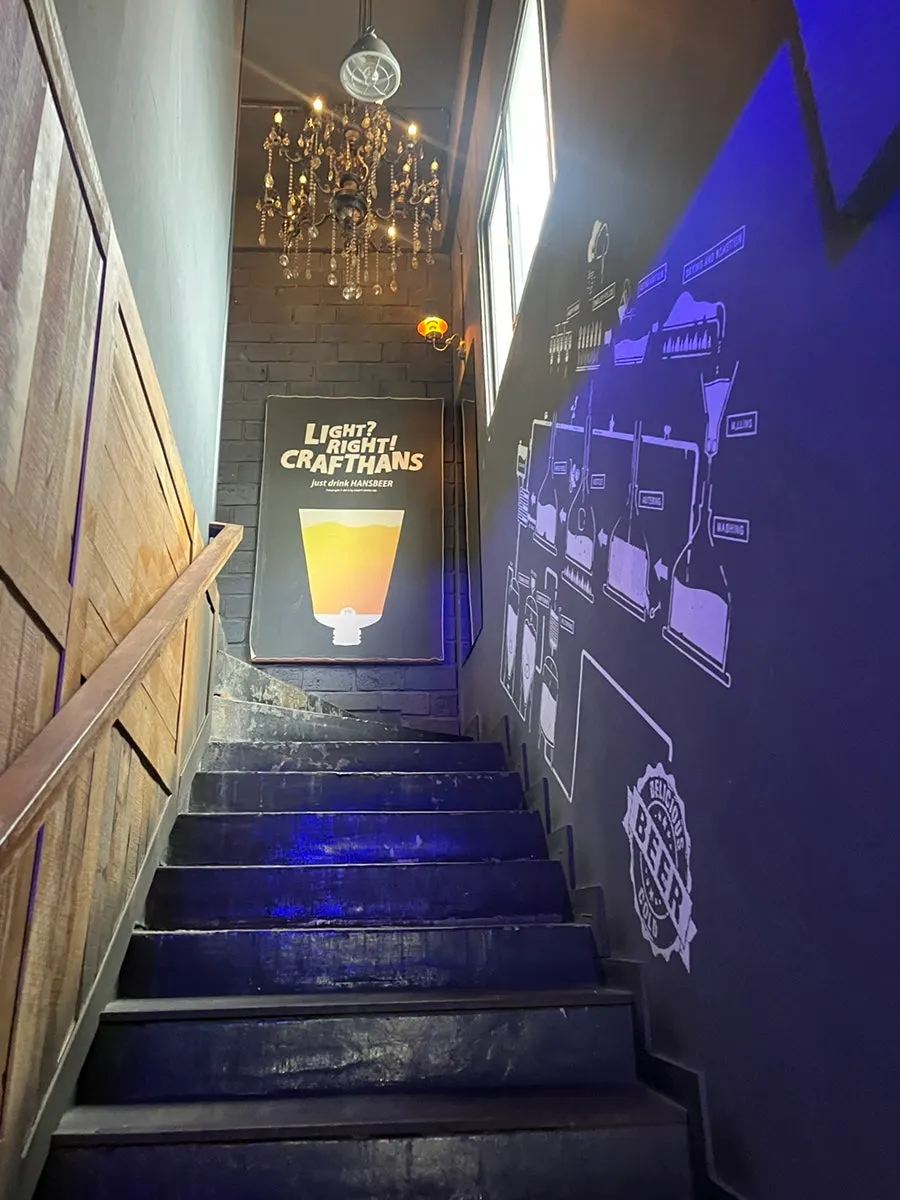 Stairs leading up to the second-floor bar