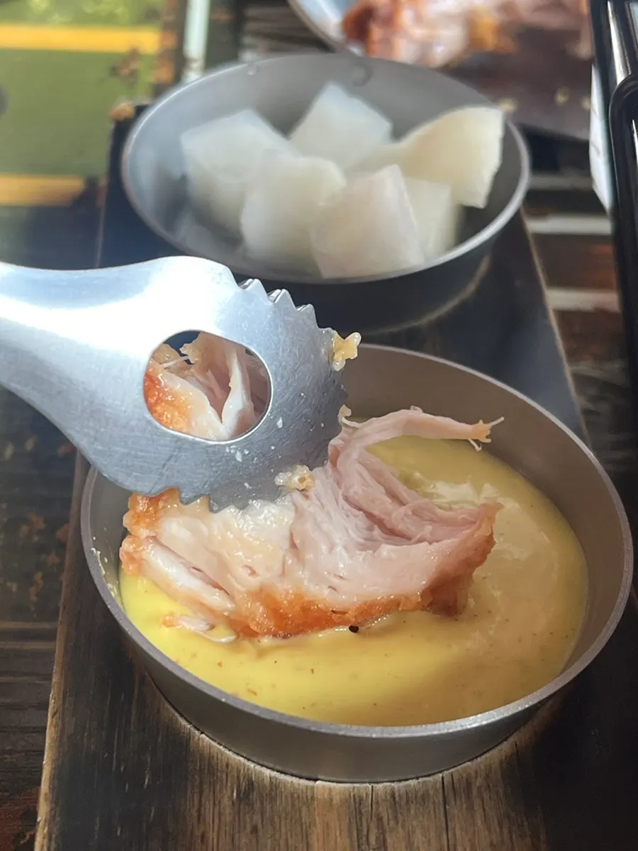 Chicken dipped in sweet-spicy chicken sauce