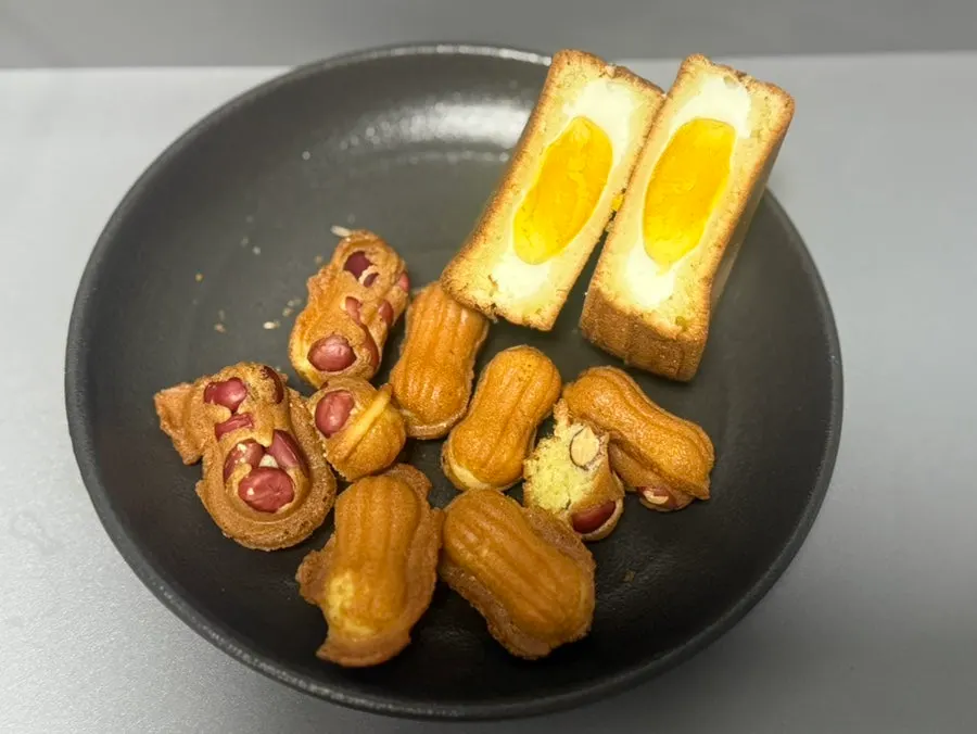 Seven pieces of egg bread and peanut bread set aside for dinner