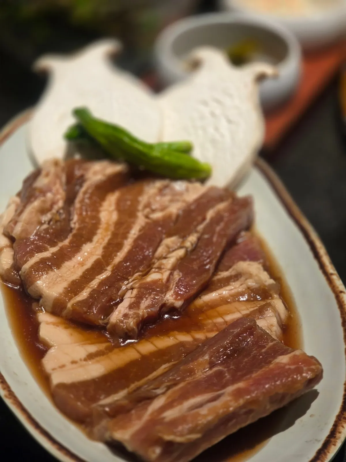 Marinated pork ribs full order grilling with king oyster mushrooms