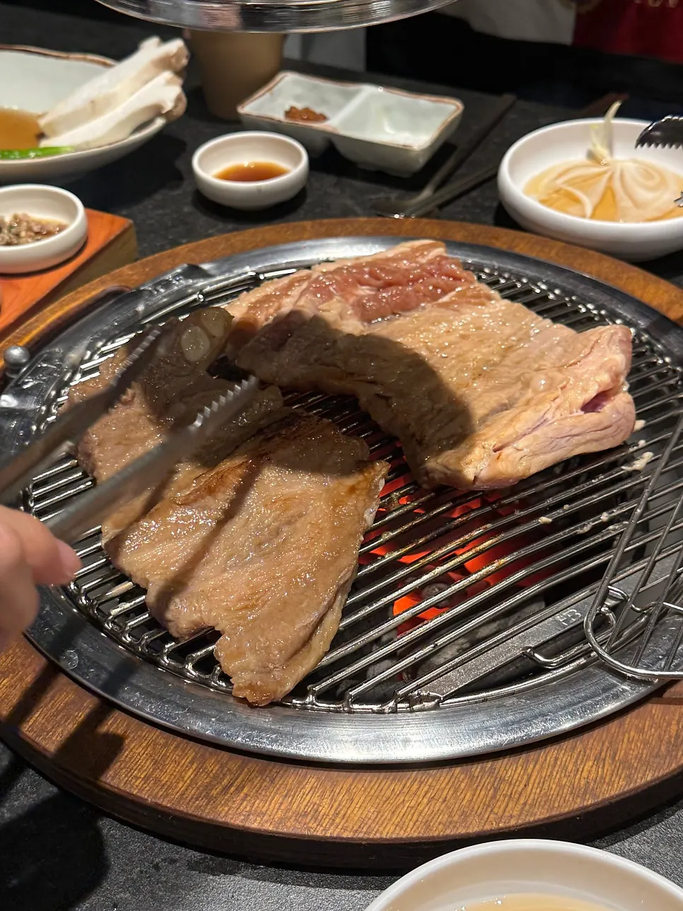 Close-up of marinated rib meat mixed with fat